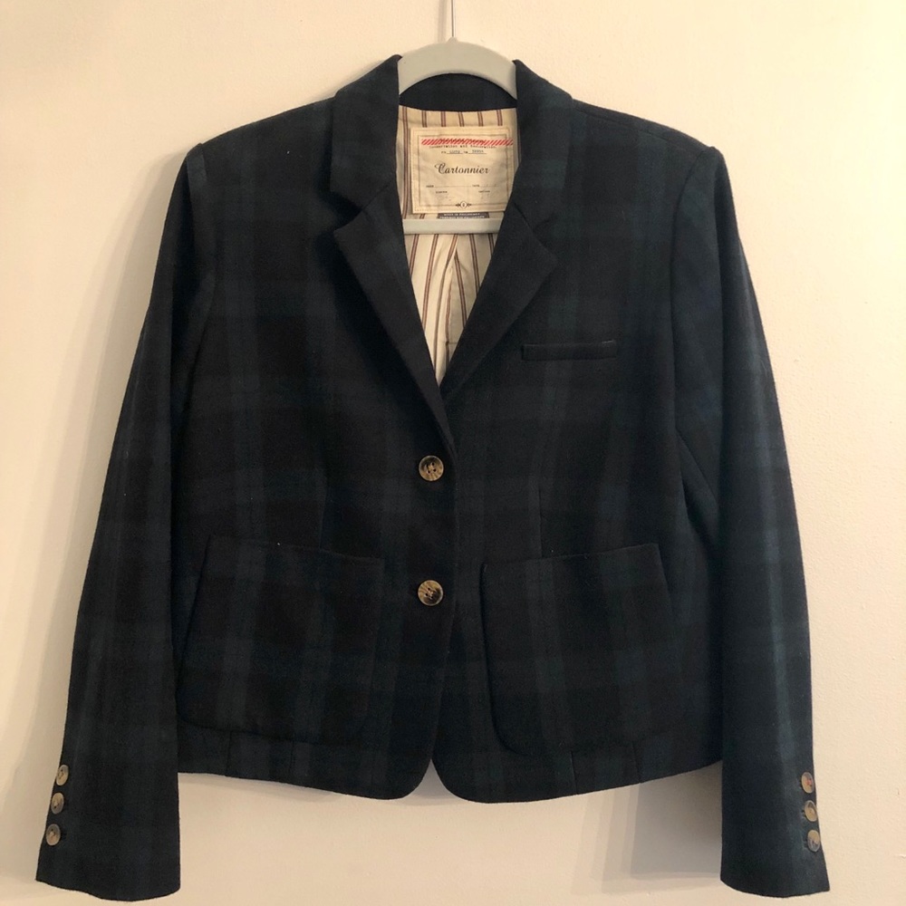 Anthropologie Plaid Blazer with red collar